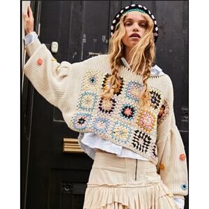 Free People XS Dahlia Granny Square Pullover